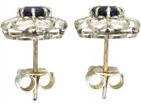 18ct White Gold, Sapphire & Diamond Large Cluster Earrings