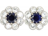 18ct White Gold, Sapphire & Diamond Large Cluster Earrings