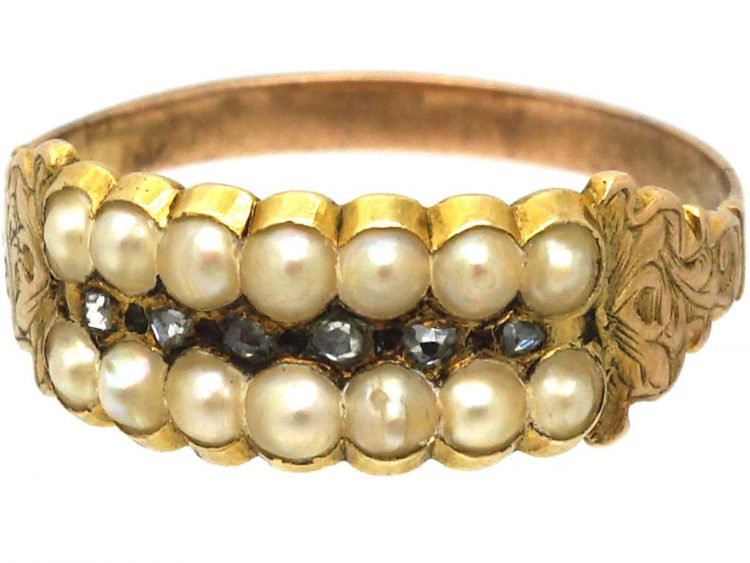 Regency 15ct Gold, Natural Split Pearl & Rose Diamond Ring