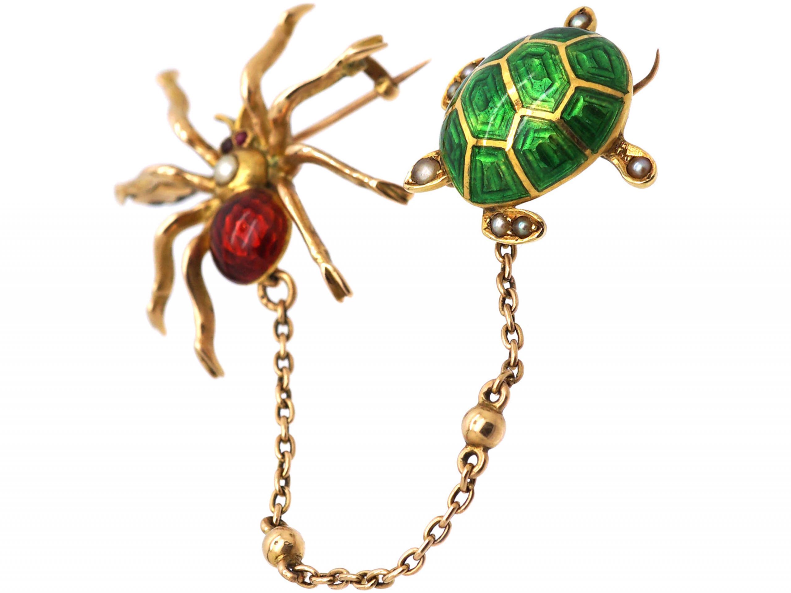 The Antique Jewellery Company Edwardian Spider & Turtle Brooch Set