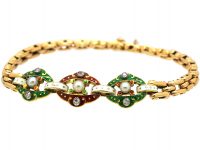Victorian 15ct Gold, Diamond  & Natural Bouton Pearl, Jubilee Enamel Bracelet