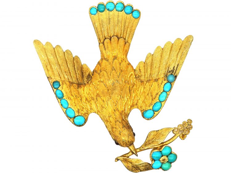 Regency 15ct Two Colour Gold Dove Brooch set with Turquoise