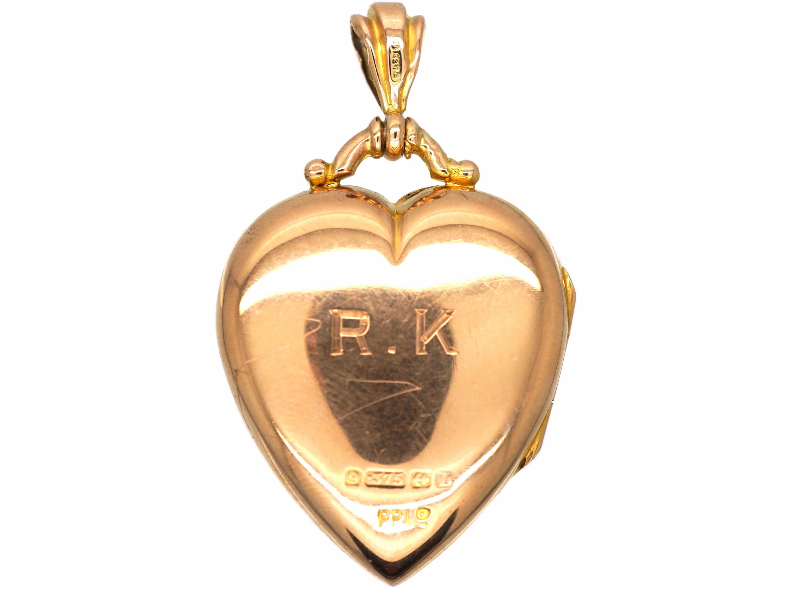 Edwardian 9ct Gold Heart Locket with Engraved Detail (480S) | The