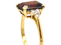 Art Deco 18ct Gold & Platinum, Rectangular Garnet Ring with Diamond Set Shoulders
