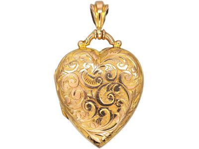 Edwardian 9ct Gold Heart Locket with Engraved Detail