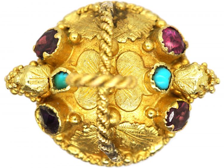Georgian 18ct Two Colour Gold , Turquoise & Garnet Flower Basket Pendant with inset Citrine Base