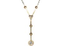 Art Deco Platinum & 15ct Gold, Diamond Drop Pendant on Chain