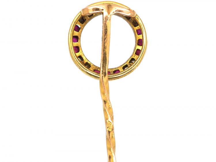 Art Deco 18ct Gold & Platinum, Ruby & Diamond Circle Tie Pin