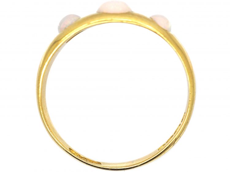 Edwardian 18ct Gold, Three Stone Cabochon Opal Ring