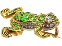 French Belle Epoque 18ct Gold, Green Garnet & Diamond Frog Brooch