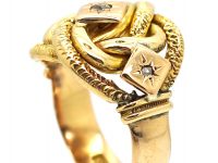 Edwardian Large 18ct Gold Knot Ring set with Three Diamonds