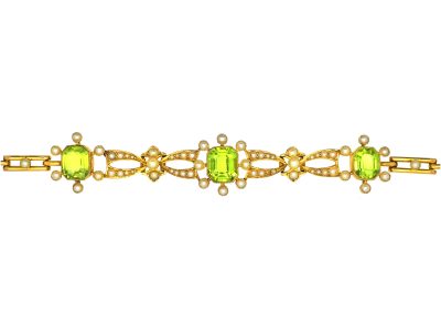 Edwardian 15ct Gold, Peridot & Natural Split Pearls Bracelet
