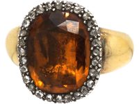 Georgian 15ct Gold, Large Cushion Cut Citrine & Rose Diamond Ring