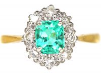 18ct Gold & Platinum, Emerald & Diamond Cluster Ring