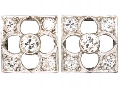 Art Deco 18ct White Gold & Diamond Square Gothic Design Earrings