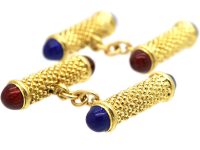 18ct Gold Cufflinks with Blue & Red Enamel Terminals