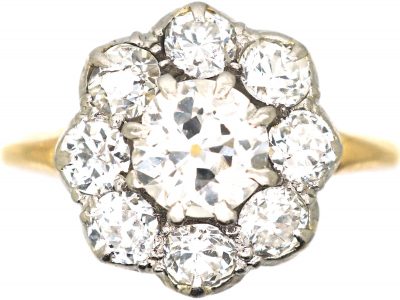 Retro 18ct Gold & Palladium Diamond Set Daisy Cluster Ring