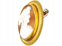 Victorian 15ct Gold Shell Cameo of a Classical Lady Carved by Pio Siotto
