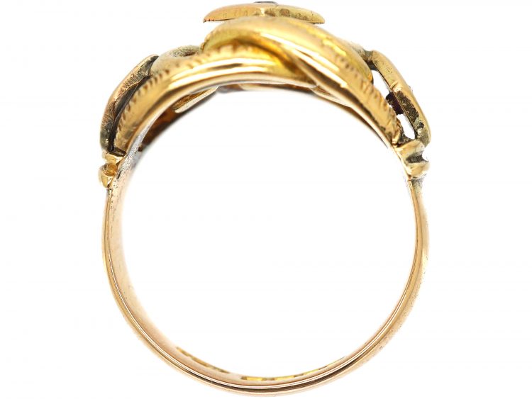 Edwardian Large 18ct Gold Knot Ring set with Three Diamonds