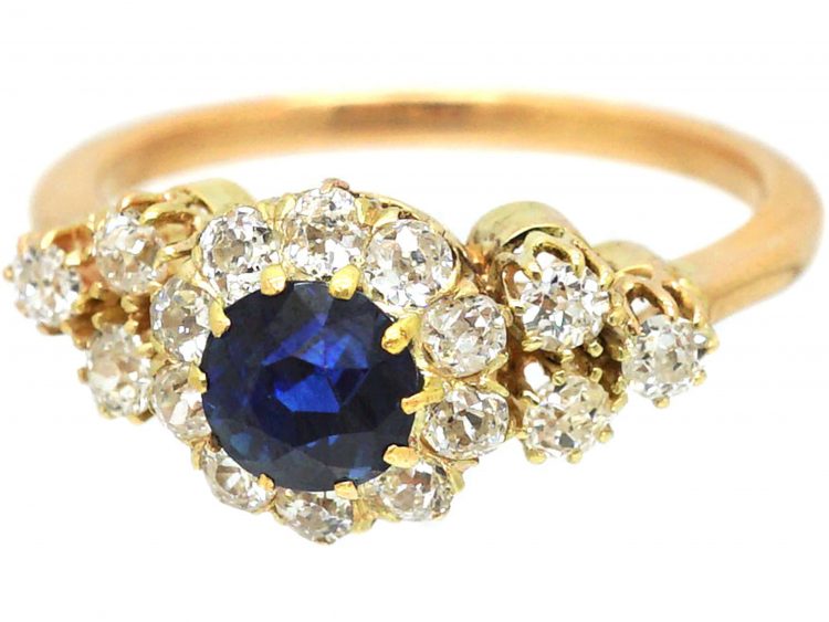 Early 20th Century 18ct Gold, Sapphire & Diamond Cluster Ring with ...