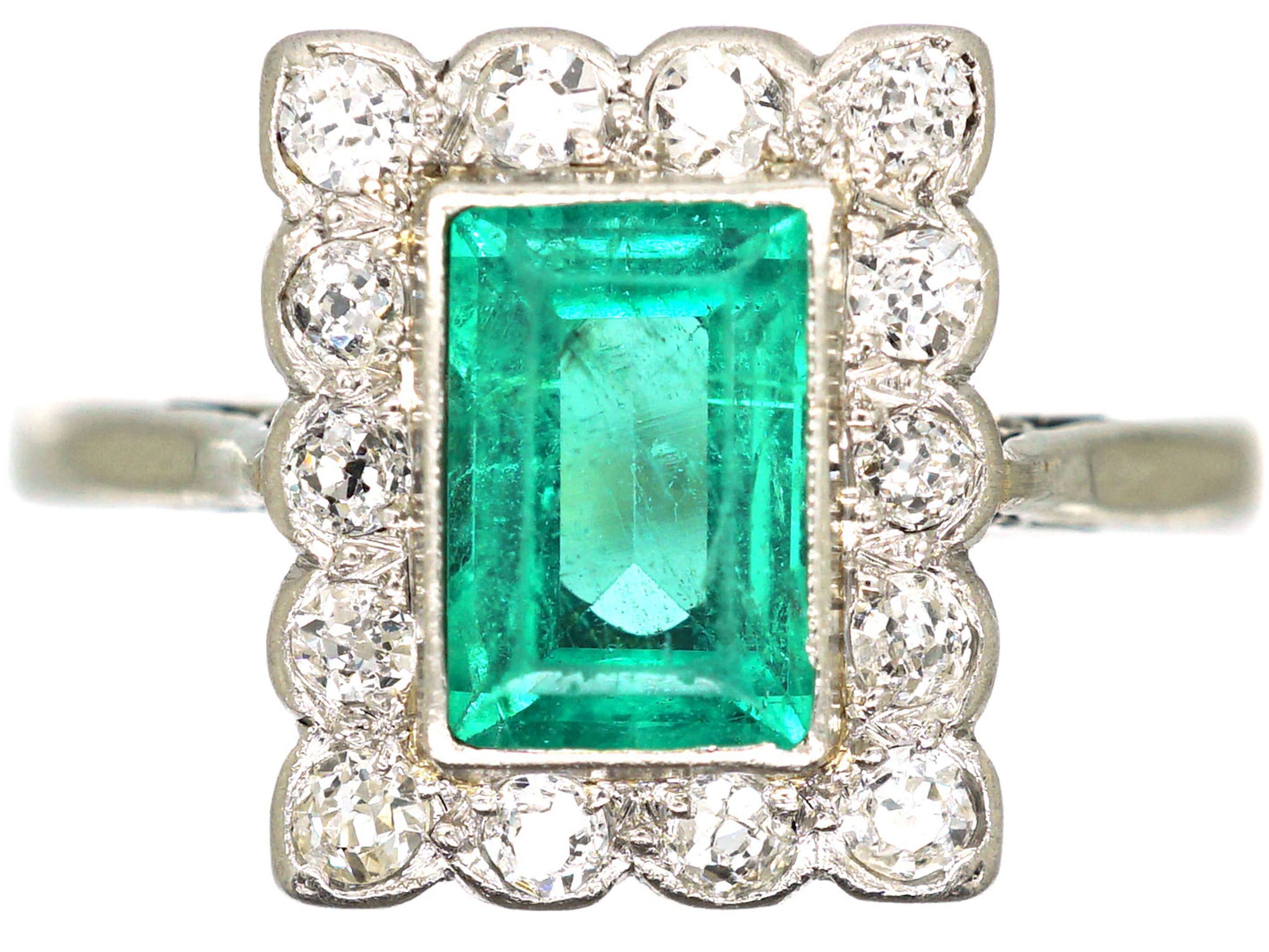 Art Deco 18ct White Gold And Platinum Emerald And Diamond Rectangular Shaped Ring 615s The 5202