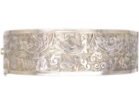 Victorian Silver Bangle with Engraved Scroll Detail
