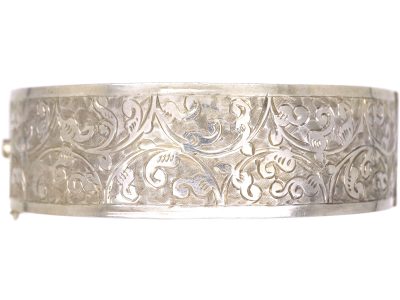 Victorian Silver Bangle with Engraved Scroll Detail