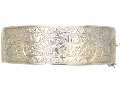 Victorian Silver Bangle with Engraved Fern Design