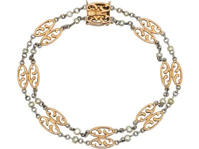Edwardian 15ct Gold, Platinum & Natural Pearl Bracelet
