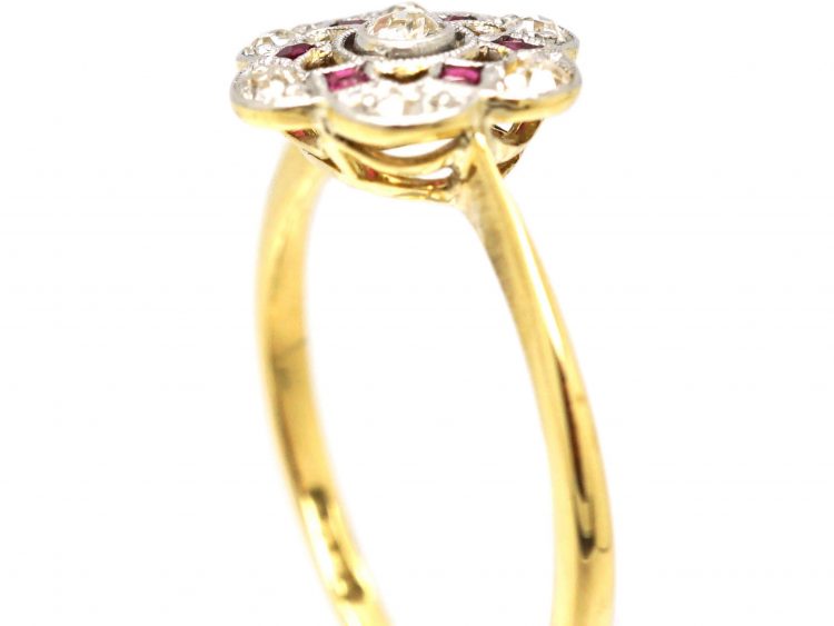 Edwardian 18ct Gold & Platinum, Ruby & Diamond Cluster Ring