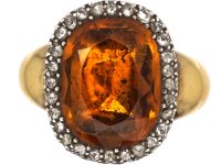 Georgian 15ct Gold, Large Cushion Cut Citrine & Rose Diamond Ring