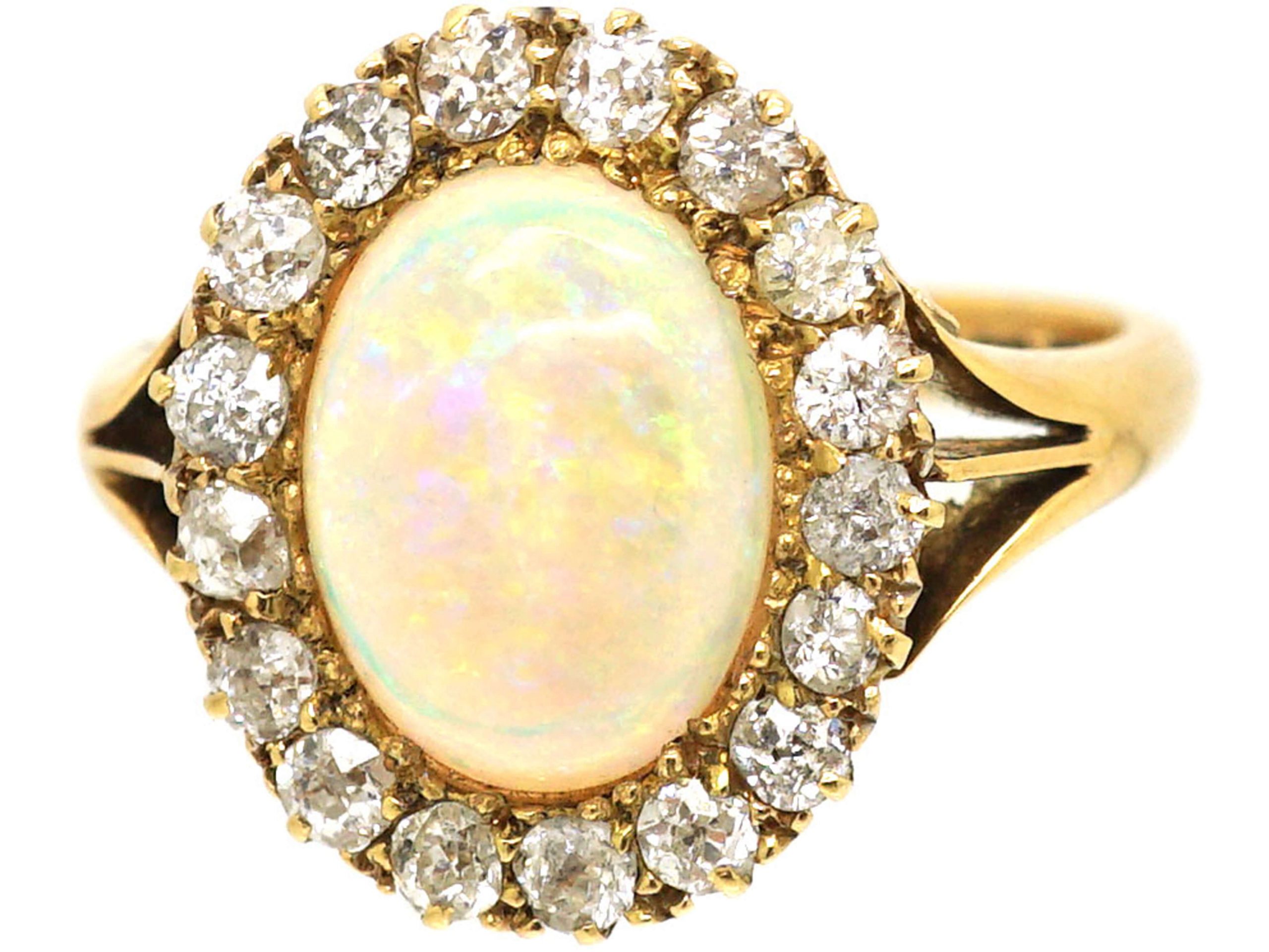 Edwardian Large 18ct Gold, Opal & Diamond Cluster Ring (579S) | The ...