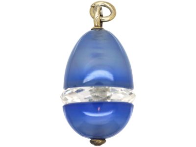 Art Deco Blue Chalcedony & Rock Crystal Egg Pendant