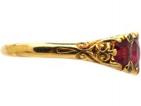 Victorian 18ct Gold, Five Stone Ruby & Diamond Carved Half Hoop Ring