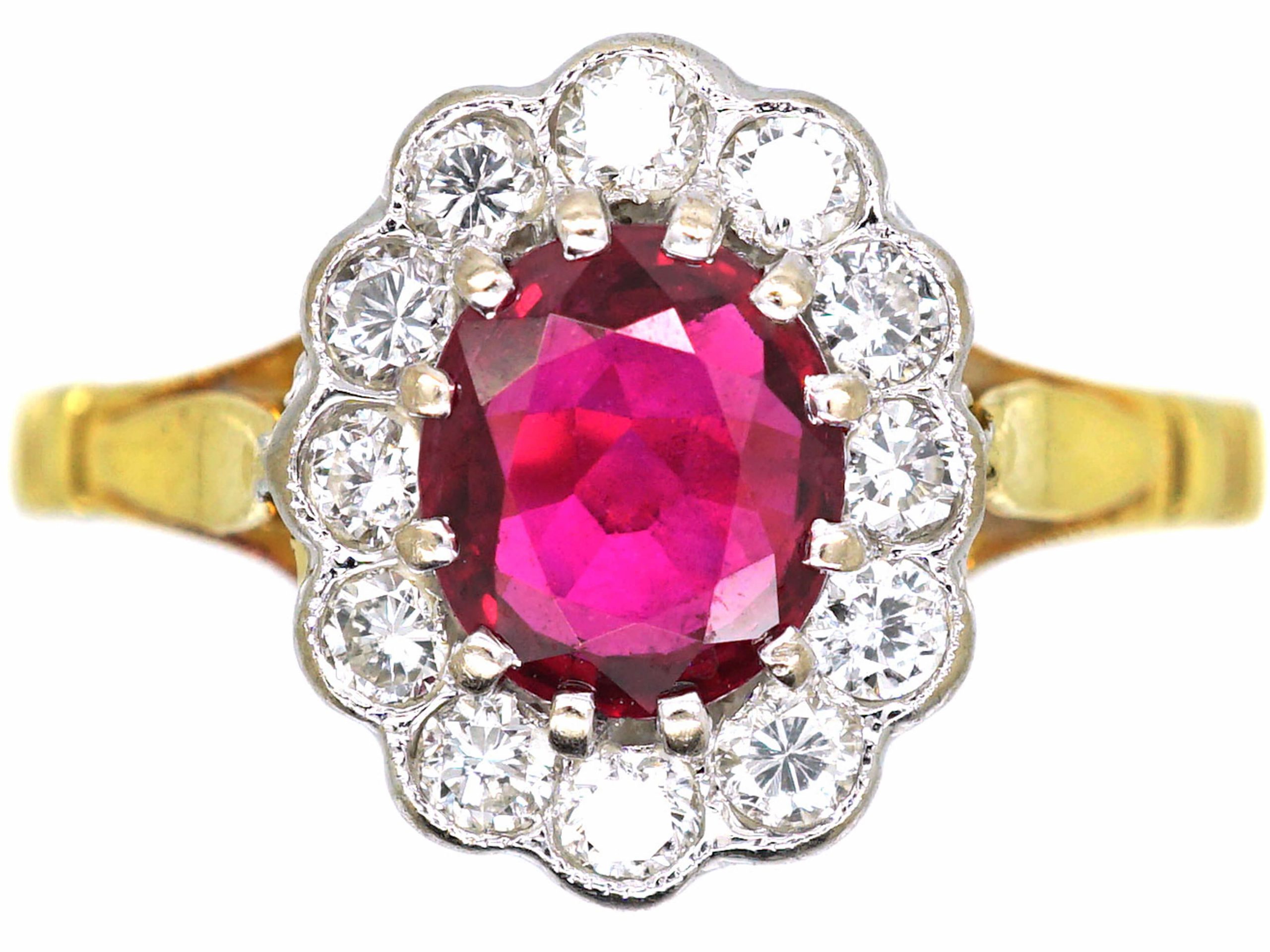 18ct Gold, Ruby & Diamond Oval Cluster Ring (605S) | The Antique ...