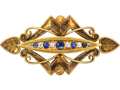Victorian 15ct Gold, Sapphire & Diamond Brooch