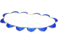Norwegian Silver & Blue Enamel Wave Necklace by Elvic & Co