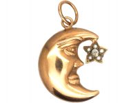 Edwardian 9ct Gold Man in The Moon Pendant with Star