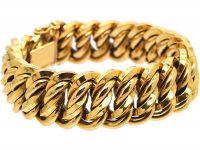 French 18ct Gold, Wide Double Curb Link Bracelet