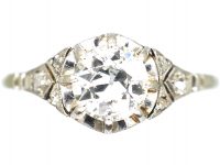 Art Deco 18ct White Gold & Platinum Diamond Solitaire Ring with Rose Diamond Set Shoulders