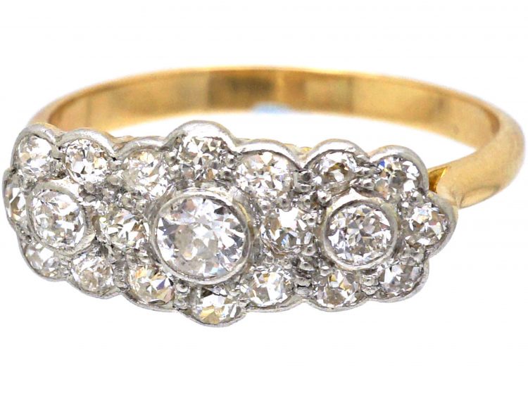 Edwardian 18ct Gold & Diamond Triple Cluster Diamond Ring