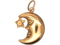 Edwardian 9ct Gold Man in The Moon Pendant with Star