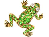 French Belle Epoque 18ct Gold, Green Garnet & Diamond Frog Brooch
