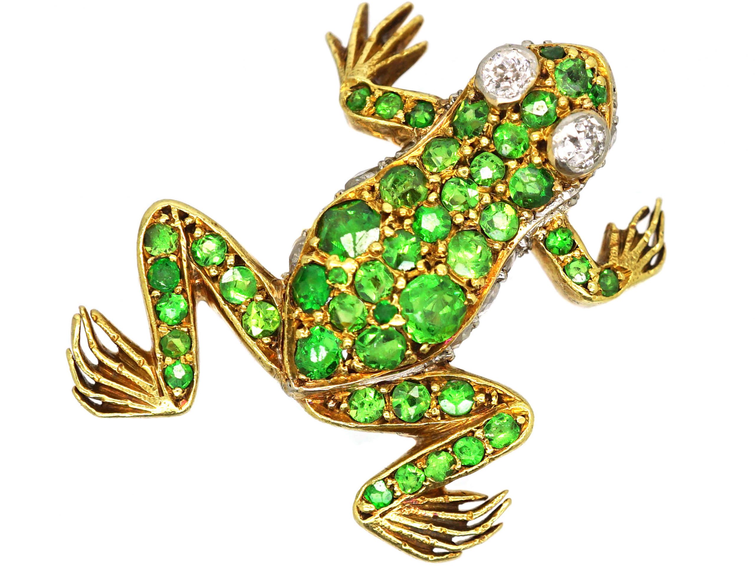 French Belle Epoque 18ct Gold, Green Garnet & Diamond Frog Brooch (641S ...