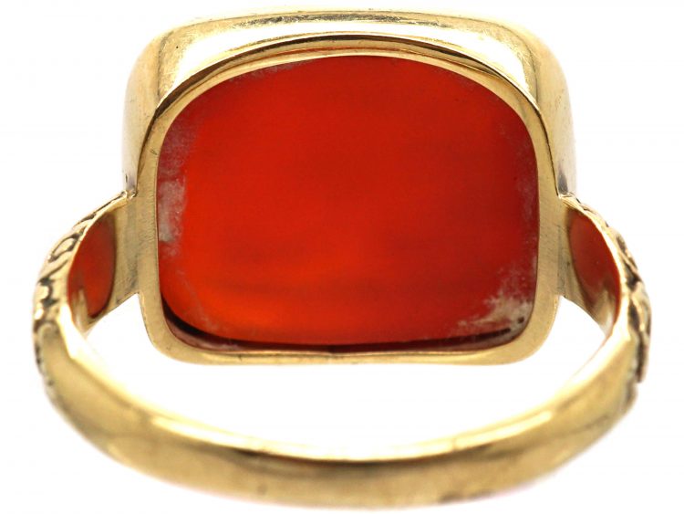Georgian 15ct Gold Ring set with a Carnelian Engraved Intaglio with a Shooting Scene