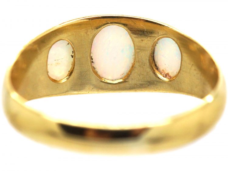 Edwardian 18ct Gold, Three Stone Cabochon Opal Ring
