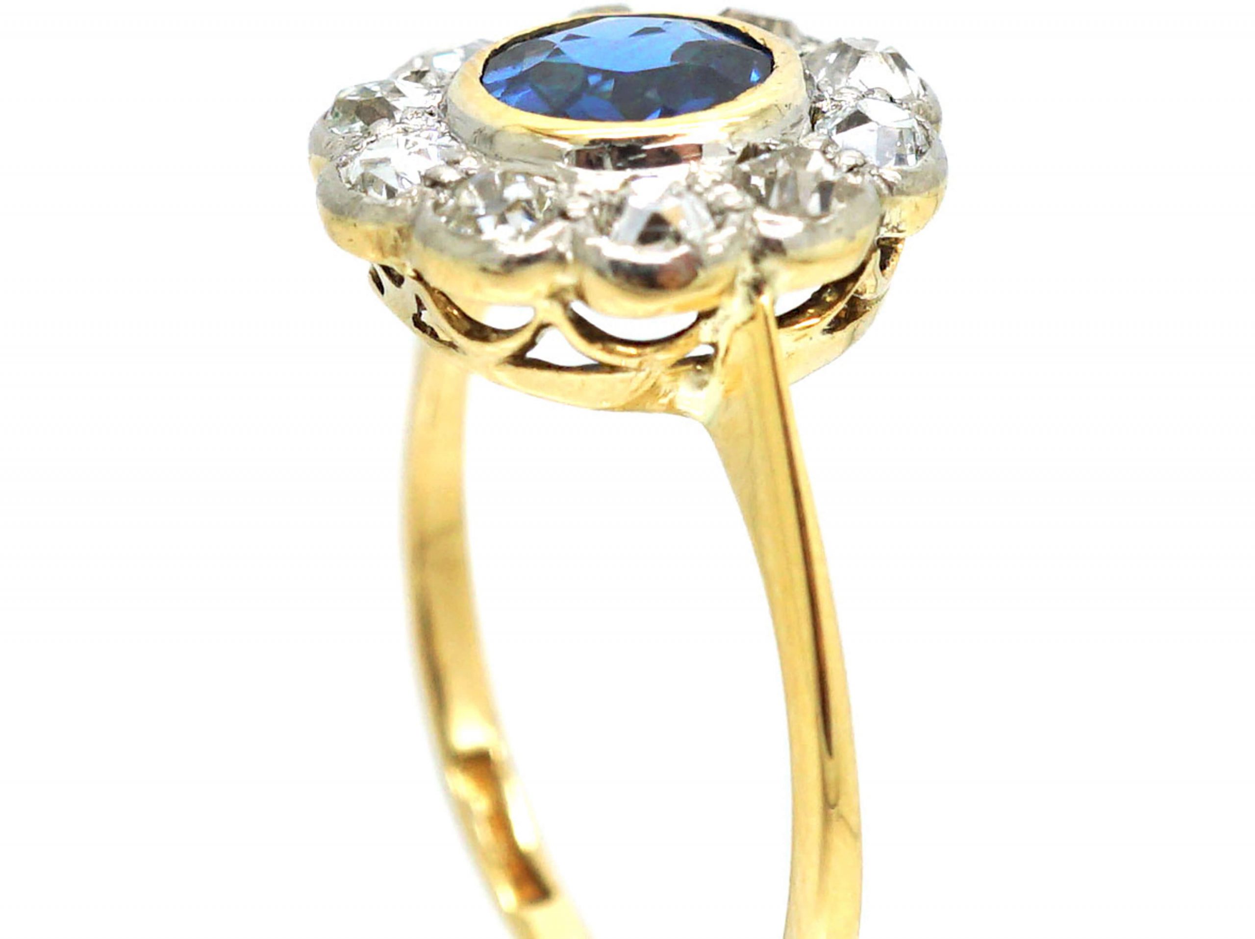 Edwardian 18ct Gold & Platinum, Sapphire & Diamond Cluster Ring (593S ...