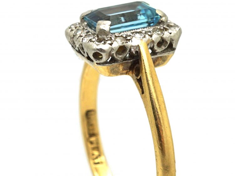 Mid-Century 18ct Gold & Platinum, Aquamarine & Diamond Rectangular Ring