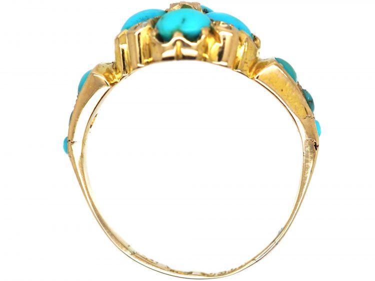 Victorian 15ct Gold Forget Me Not Ring set with Turquoise & Rose Diamonds