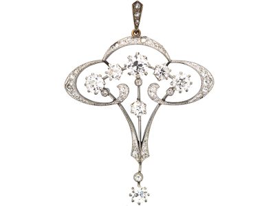 Art Nouveau Platinum & 15ct Gold, Diamond Pendant Brooch